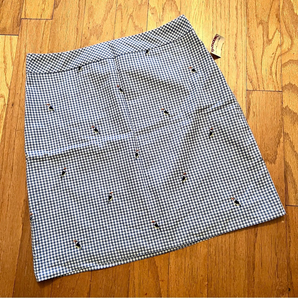 Talbots Blue and White Gingham Checkered Skirt s/Embroidered Toucans Size 4 NWT